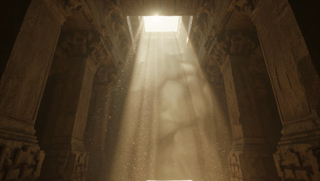Sunlight shining through the window of the ancient temple, Angkor Wat, Cambodiaの素材