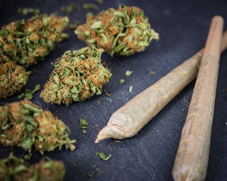 Two Marijuana Joints & Trimmed Flowerの写真素材