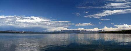 Gull lake landscape in Yellowstone National Park. Reflection, sunny.の写真素材