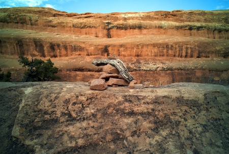 Rock direction sign/ Direction sign in Arches National Park.の写真素材