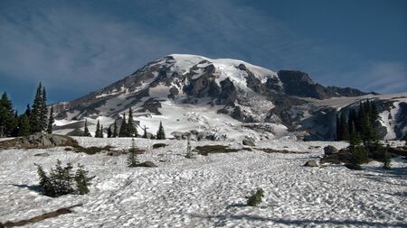 Close landscape of the snow mountain - Mount Rainier in morning.の写真素材