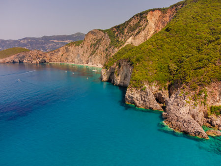 Beautiful sea landscape, View of coastline with rocks and beaches, Corfu island, Greece.の写真素材