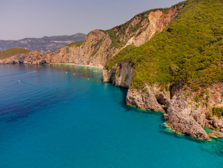 Beautiful sea landscape, View of coastline with rocks and beaches, Corfu island, Greece.の素材 [FY310197804092]