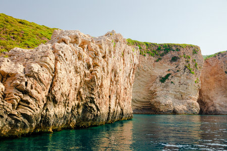 Beautiful sea landscape, View of coastline with rocks and beaches, Corfu island, Greece.の写真素材
