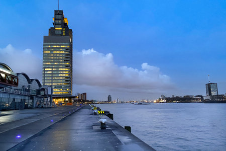 Roterdam city, The Netherlands- Architectural capital with harbour and Erasmus Bridge, Rotterdam Skylinesのeditorial素材