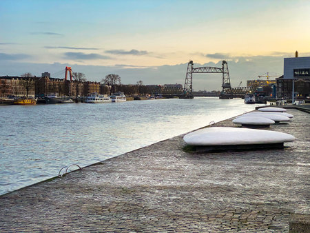 Roterdam city, The Netherlands- Architectural capital with harbour and Erasmus Bridge, Rotterdam Skylinesのeditorial素材