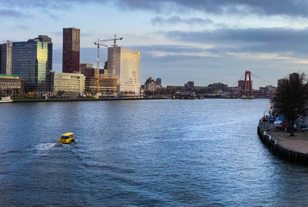 Roterdam city, The Netherlands- Architectural capital with harbour and Erasmus Bridge, Rotterdam Skylinesのeditorial素材