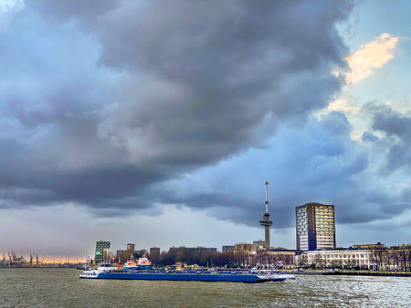 Roterdam city, The Netherlands- Architectural capital with harbour and Erasmus Bridge, Rotterdam Skylinesのeditorial素材