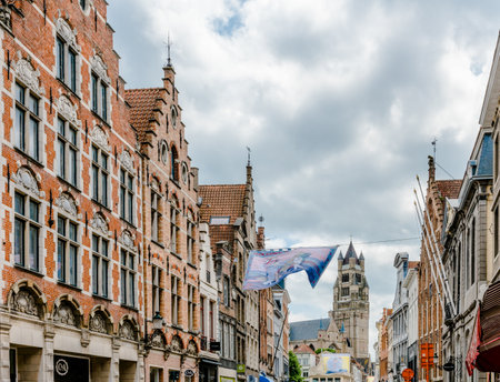 Bruges, the water town in Belgium with historical houses and famous canalの写真素材