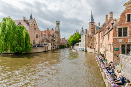 Bruges, the water town in Belgium with historical houses and famous canalの写真素材
