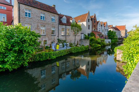 Bruges, the water town in Belgium with historical houses and famous canalの写真素材
