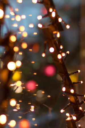 Festive Christmas decoration with baubles and fairy lights