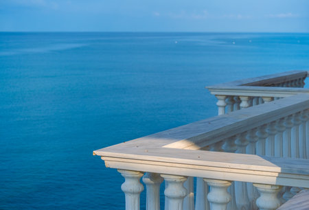 Beautiful view of sea with blue waves and rocksの写真素材