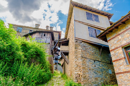 Mountain village of Kovachevitsa, Old traditional Bulgarian house, ancient architectureの写真素材