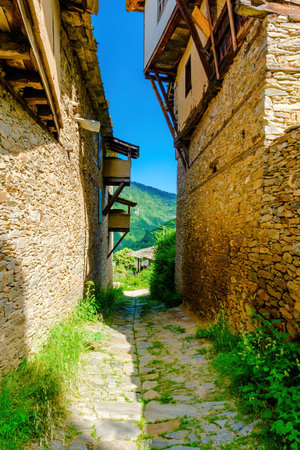 Mountain village of Kovachevitsa, Old traditional Bulgarian house, ancient architecture