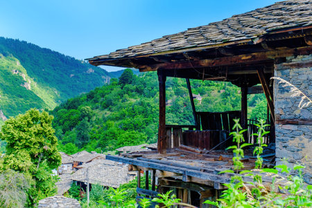 Mountain village of Kovachevitsa, Old traditional Bulgarian house, ancient architecture