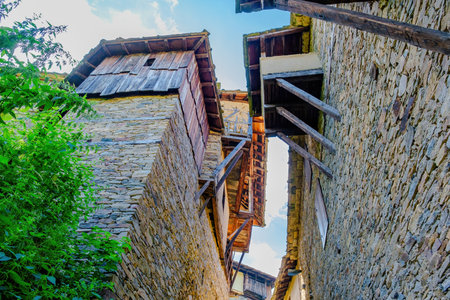 Mountain village of Kovachevitsa, Old traditional Bulgarian house, ancient architectureの写真素材