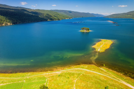 Summer landscape of Dospat dam in Rhodope mountains, Bulgariaの写真素材
