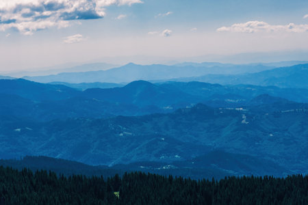 Beautiful landscape view of peaks of Rhodope mountains in Bulgariaの写真素材