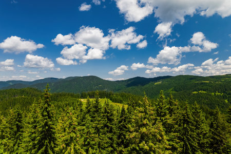 Beautiful landscape view of peaks of Rhodope mountains in Bulgariaの写真素材