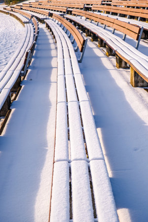 Winter in park, snow fairy tail, cold dayの写真素材