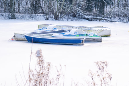 Winter in park, snow fairy tail, cold dayの写真素材