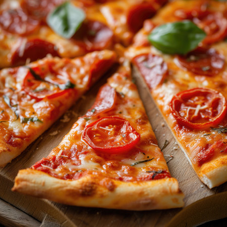 Tasty classic Italian pizza with pepperoni, food and dinnerの素材