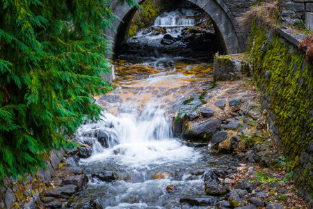 River stream in a small waterfall, cascade in mountains