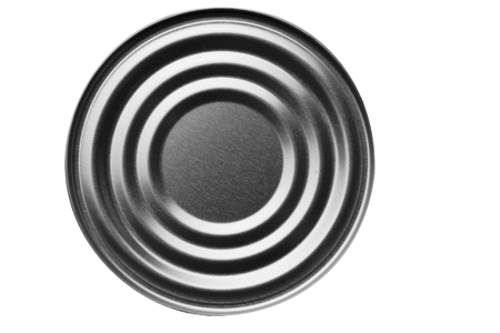 Ribbed aluminum can. Isolated over white background, top cap view, copy space for textの写真素材