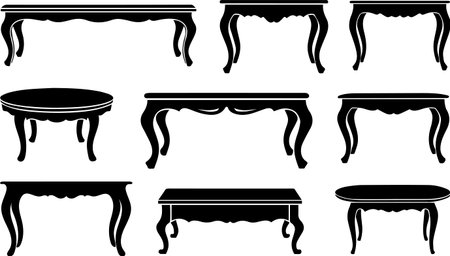 A sophisticated collection of elegant traditional tables with curved legs.のイラスト素材