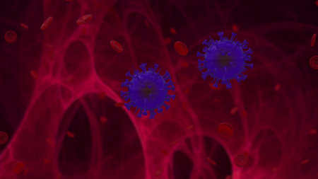 Pandemic covid 19. Animation of the division of the virus inside the human body, the process of the...