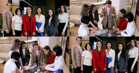 Team collaboration driving creative process around design blueprints, collaboration shared focus, collaboration repeated as diverse professionals engage in joint planning, brainstorming session officeの写真素材