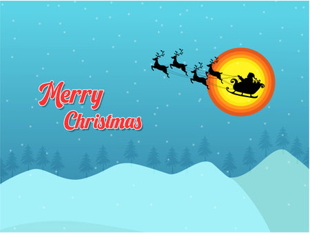 Merry Christmas and Happy New Year card with Santa Claus flying in the sky, vector illustrationのイラスト素材