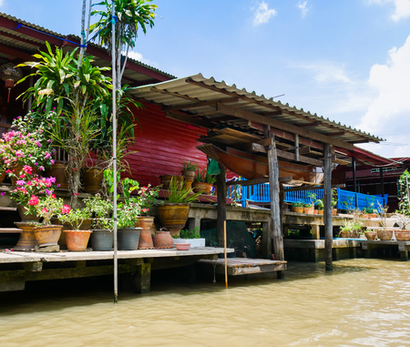 Traditional Thailand House next to a Canalの写真素材