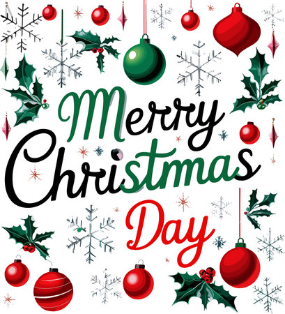 Merry Christmas and Happy New Year. Vector greeting card with lettering.のイラスト素材