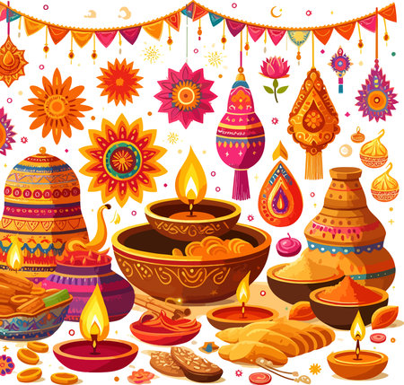 Happy Diwali festival of lights colorful background. Vector illustration.のイラスト素材