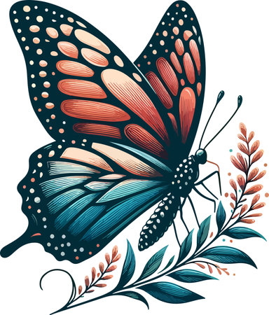 Butterfly with floral ornament. Vector illustration ready for vinyl cutting.のイラスト素材