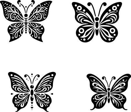 Butterflies and butterflies in black and white. Vector illustration.のイラスト素材