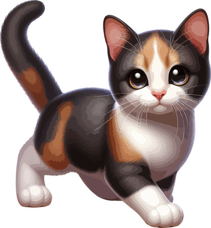 Illustration of a Cute Black and White Kitten on a White Backgroundのイラスト素材