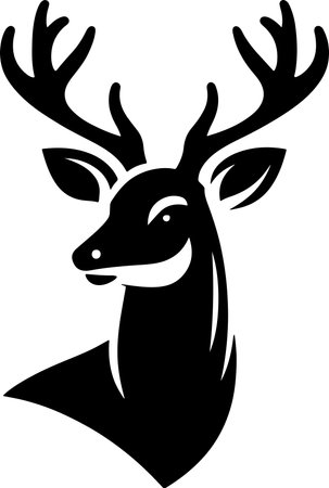 Deer - Black and White Vector Illustration, Isolated On White Backgroundのイラスト素材