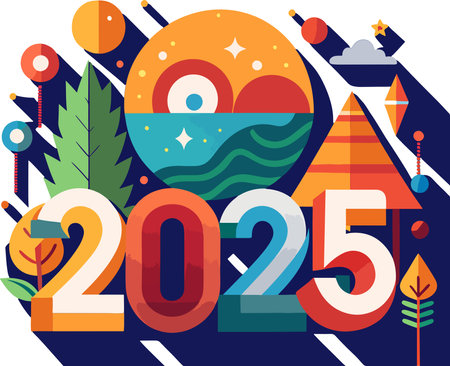 Happy New Year 2015. Vector illustration in flat style. Colorful greeting card.のイラスト素材