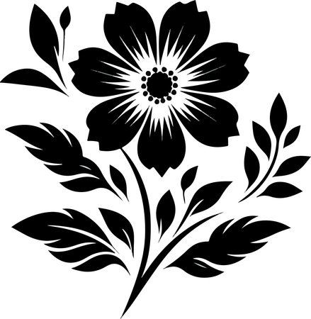 Black and white flower silhouette isolated on white background. Vector illustration.のイラスト素材