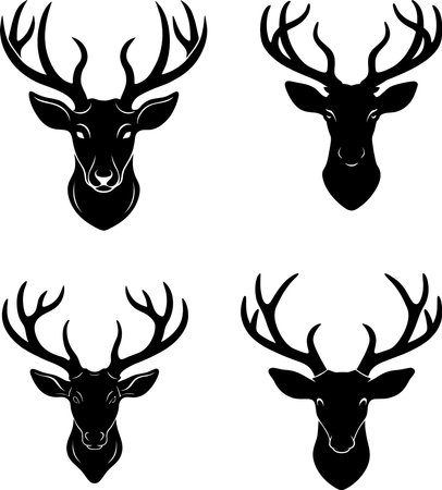 deer head silhouettes isolated on white background, vector illustration.のイラスト素材