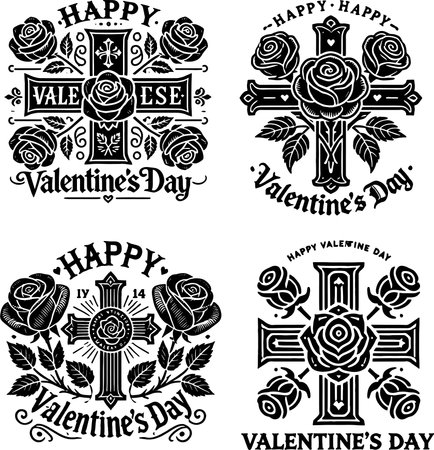 Happy Valentines day. Set of vintage design elements. Vector illustration.のイラスト素材