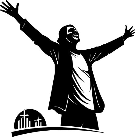 Happy Jesus Christ with Hands Up.Vector illustration ready for vinyl cutting.のイラスト素材