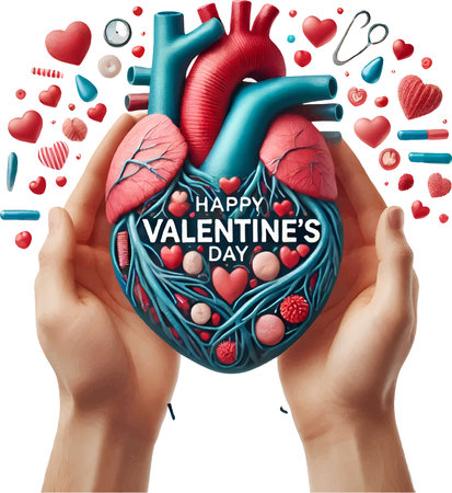Human heart in hands isolated on white background. 3d illustration.のイラスト素材