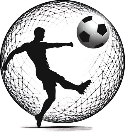 Soccer player on the ball. Silhouette. Vector illustration.のイラスト素材