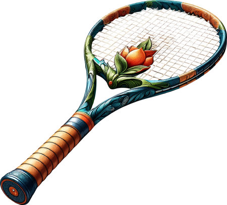 Tennis racket with a flower on a white background. Vector illustrationのイラスト素材
