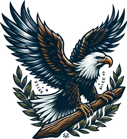 Eagle. Eagle with a crest on a branch. Vector illustration ready for vinyl cutting.のイラスト素材