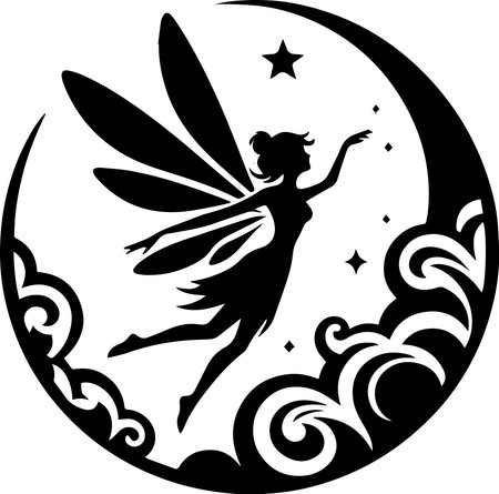 Beautiful fairy on the moon.Vector illustration ready for vinyl cutting.のイラスト素材